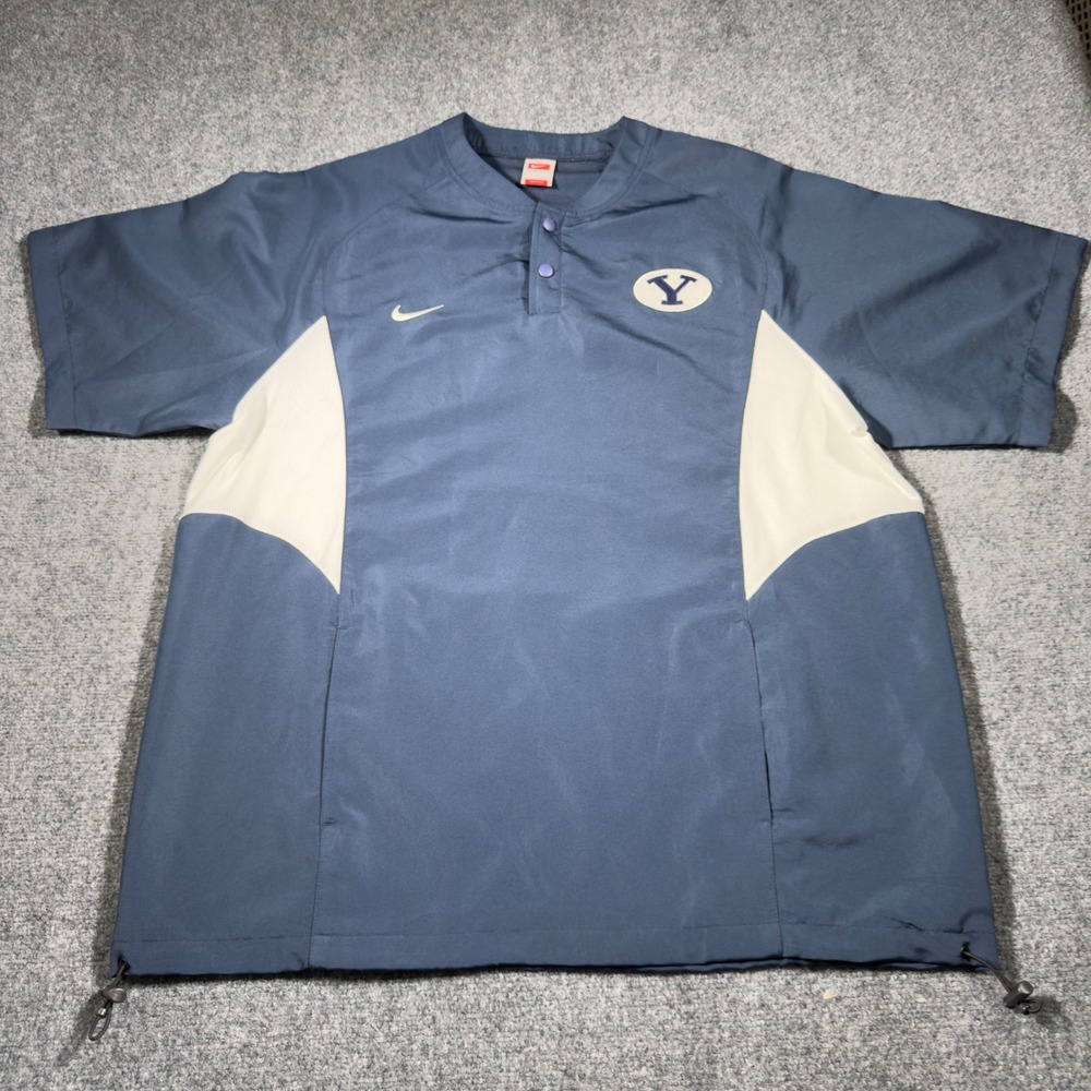 Nike BYU Cougars Pullover Windbreaker Warm Up Shirt Mens XL Navy Blue Vintage
